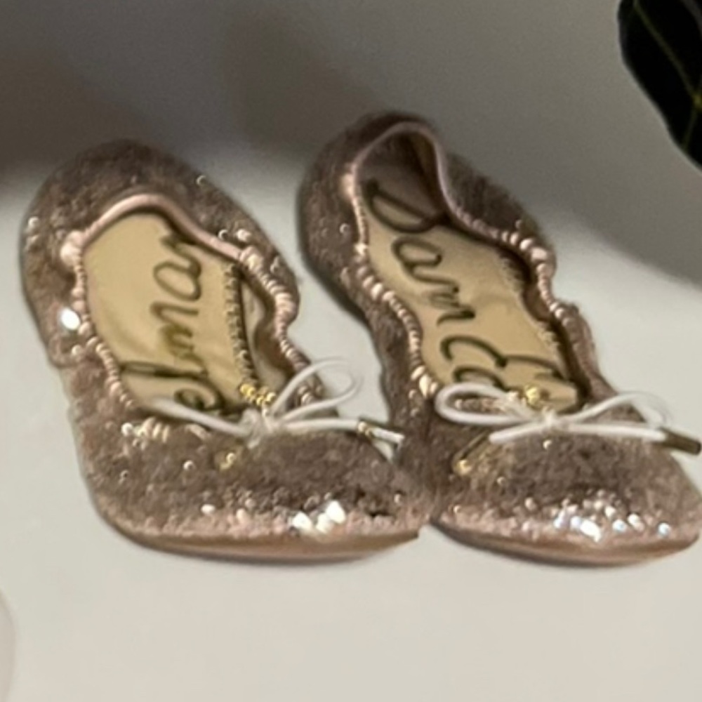 Sam Edelman Girls Felicia Shimmer Ballet Flats Glitter Sparkle Pale Pink Size 1